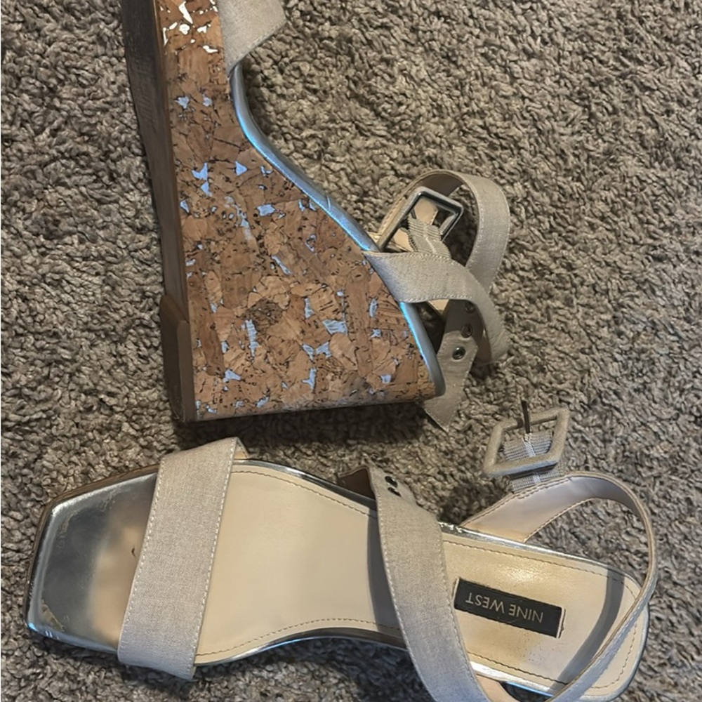Nine West Cream Wedge Sandals with Ankle Strap